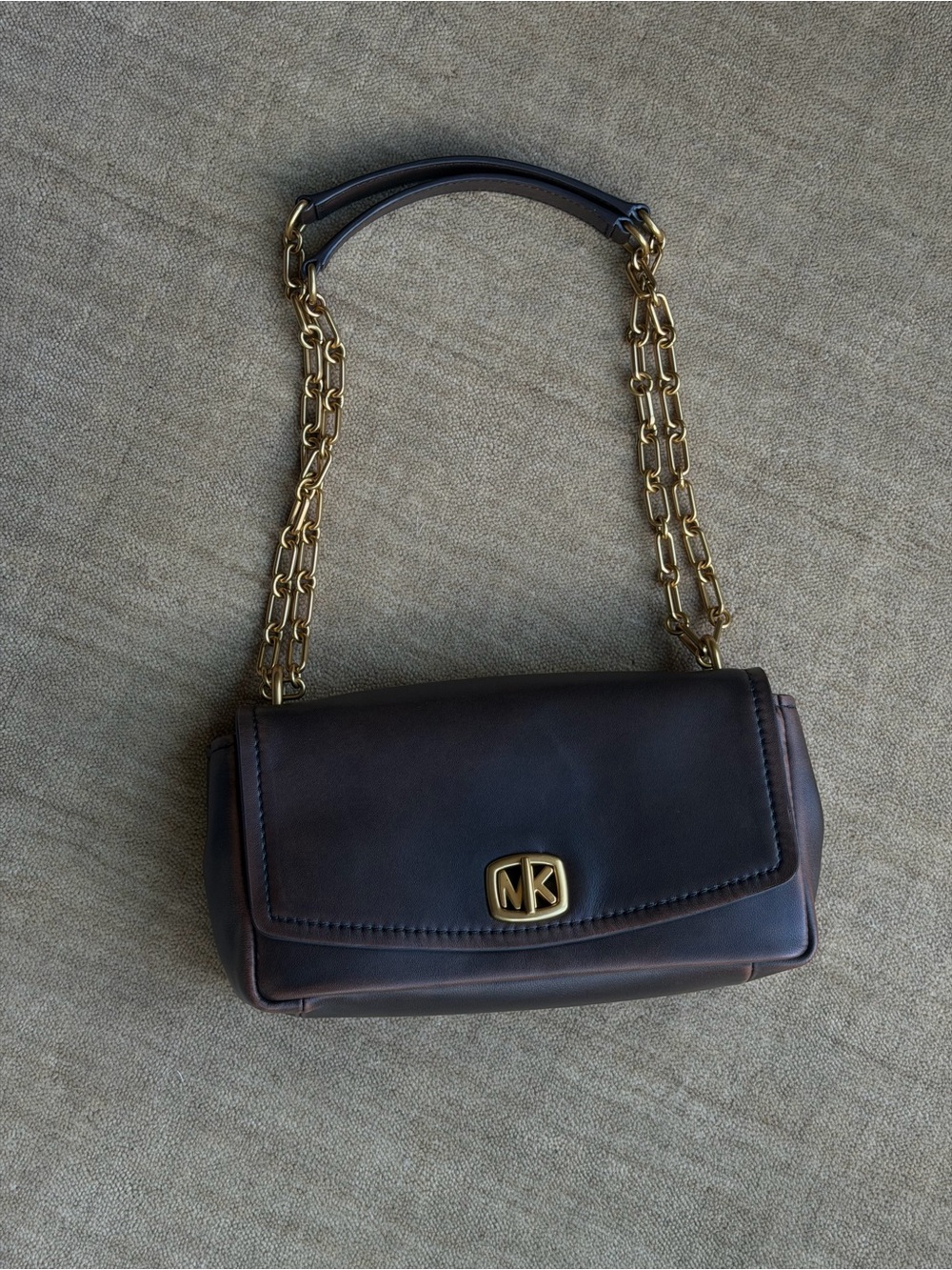 Michael Kors Bryant Dark Brown Leather Shoulder Bag with Gold Chain Strap